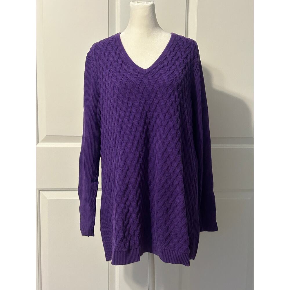 Lands’ End Purple Textured Knit V Neck Long Sleeve Sweater Women’s L Tall